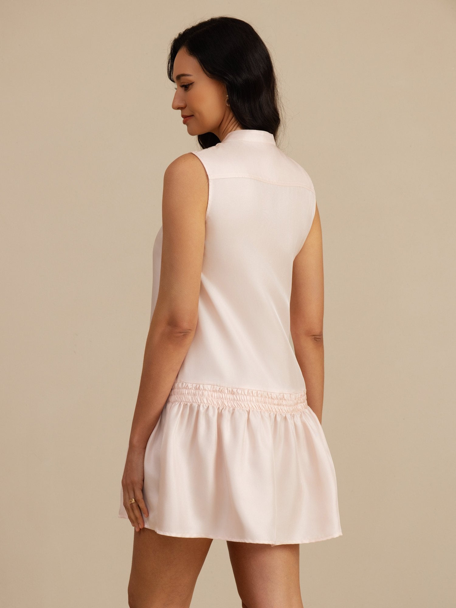 [Rosa] SilkSilky-IT 18Momme Senza maniche Collo Alto Vestiti da donna 002