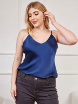 [Blu Scuro] SilkSilky-IT Tirantes Finos Scollo a V Cami taglia grossa 003