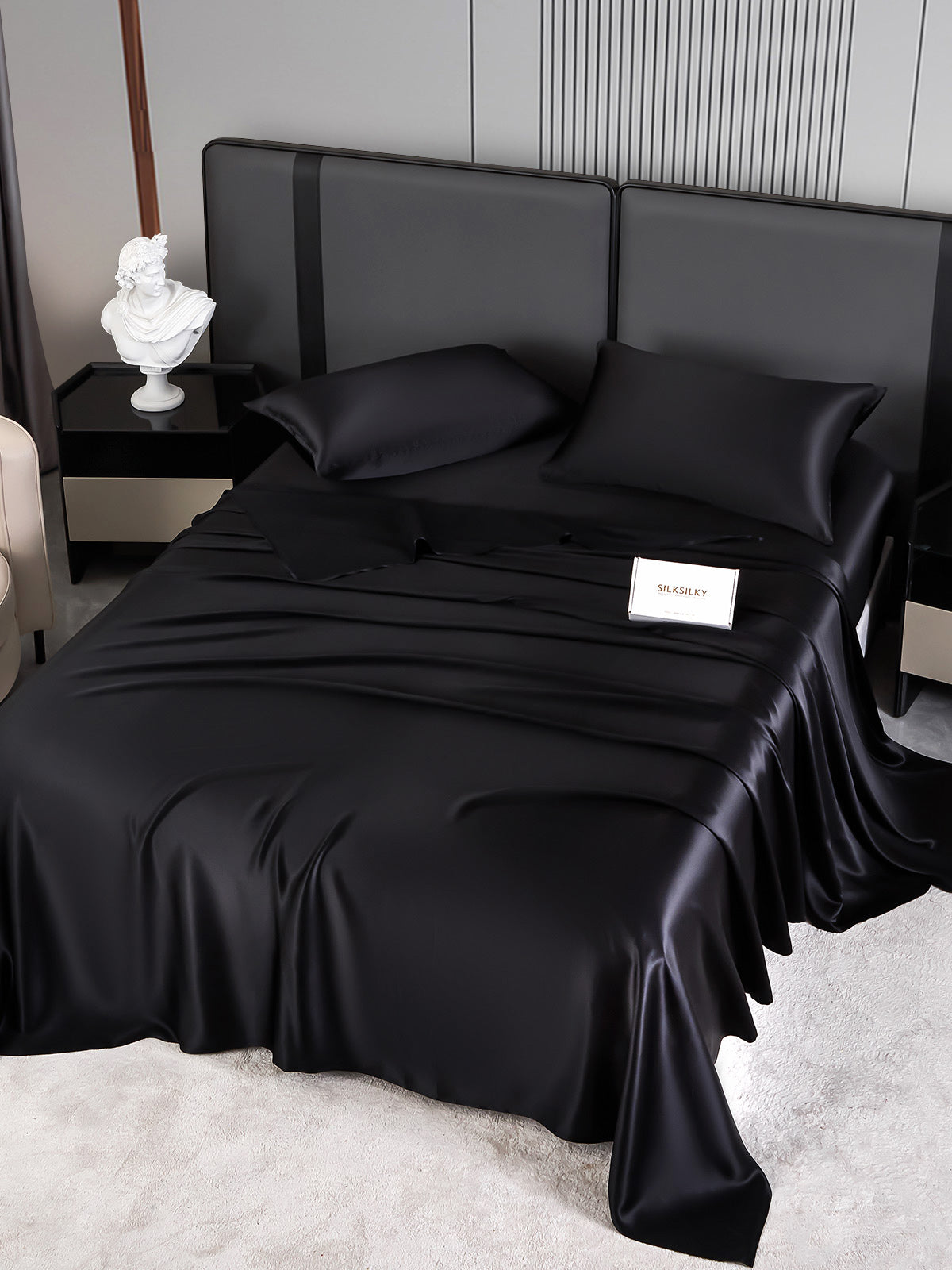 SilkSilky IT 22Momme Seta pura Bedding Set Nero 002