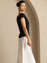 [Nero] SilkSilky-IT Cap Sleeve Cowl Neck Magliette donna 002