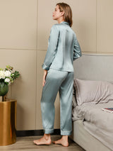 [Azzurro] SilkSilky-IT Long Sleeve Lapel Collar Pigiami da donna 002