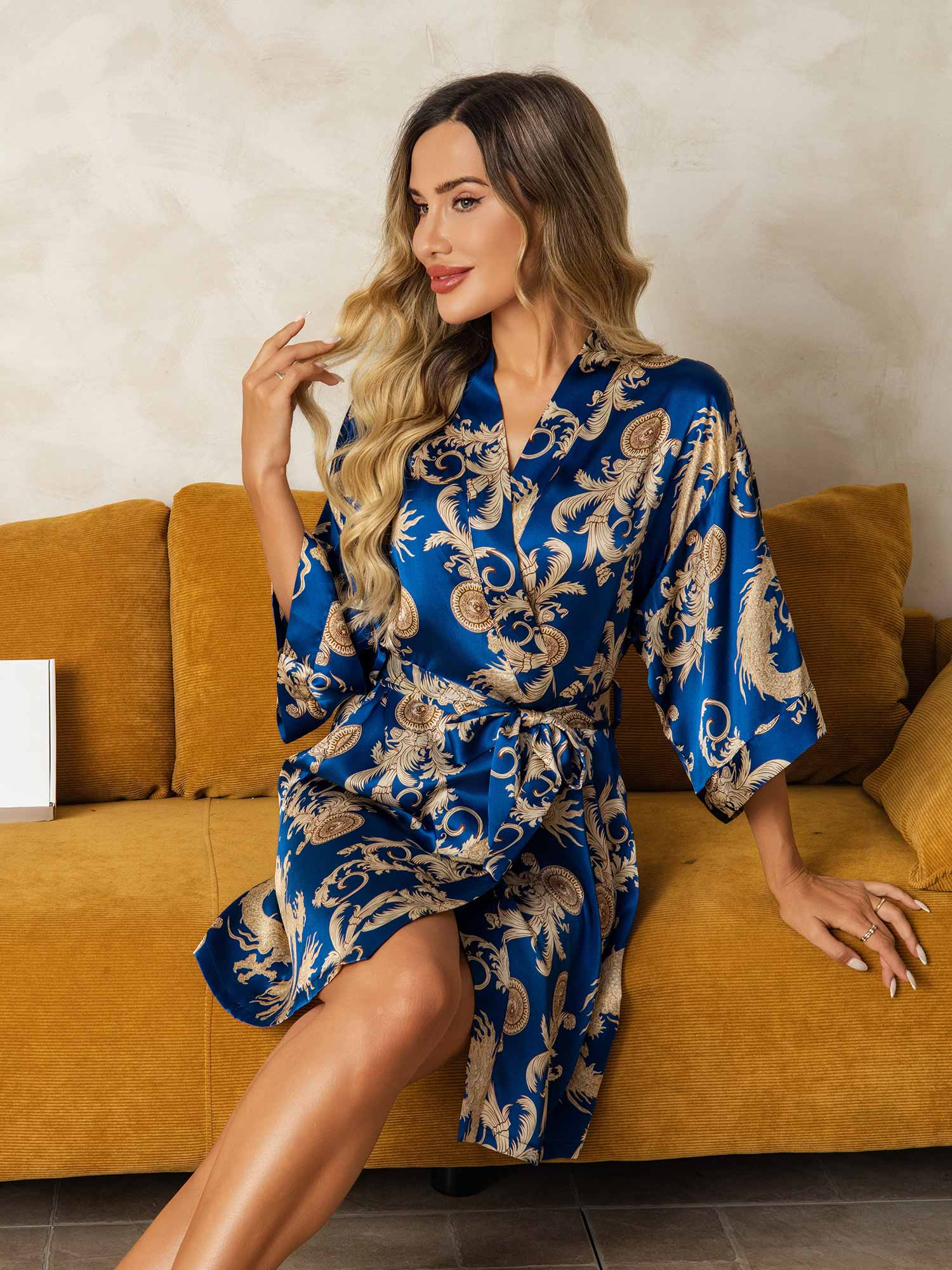 [Blu] SilkSilky-IT Seta pura Womens Robe 004