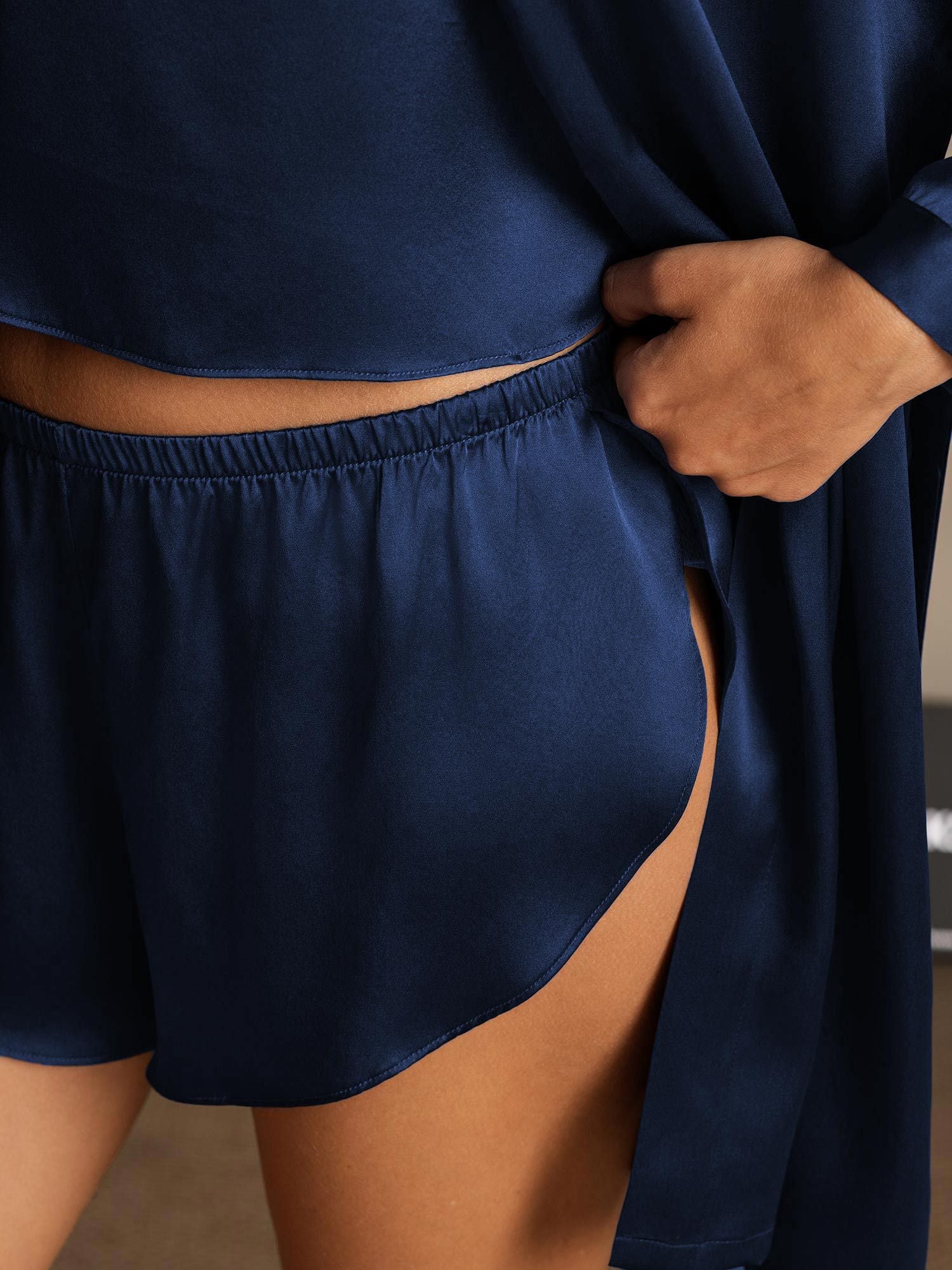 [Blu Scuro] SilkSilky-IT Seta pura Nightgown&Robe Set 005,