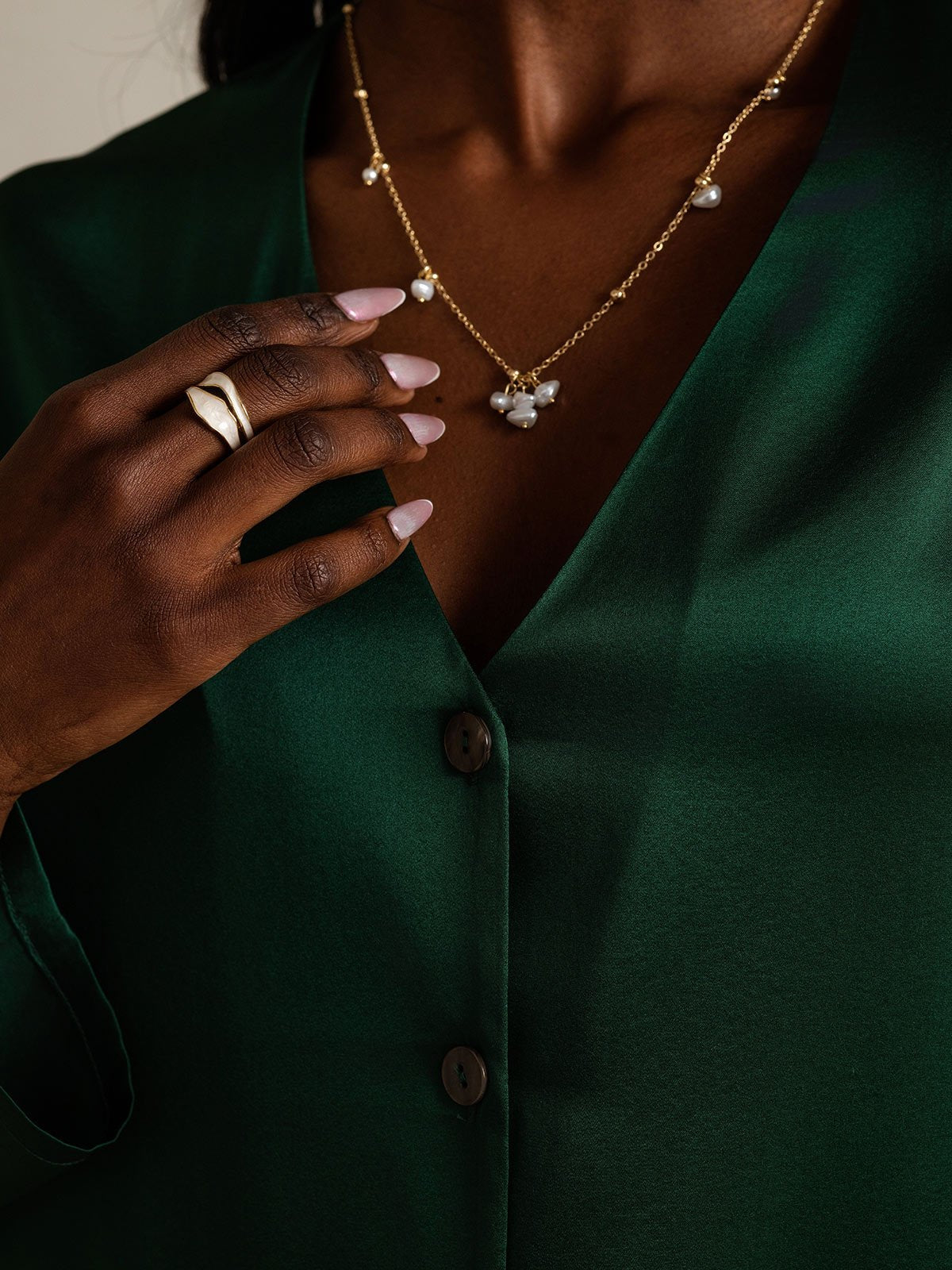 [Verde Scuro] SilkSilky-IT 19Momme Seta Collo a V Camicie da donna 007