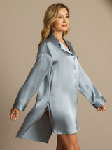 [Blu Grigiastro] SilkSilky-IT Long Sleeve Lapel Collar Camicia da notte 006