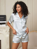 SilkSilky-IT Seta pura Maniche Corte Womens Pajamas Azzurro 003