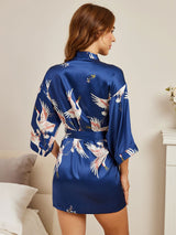 [Blu Scuro] SilkSilky-IT 3/4 Sleeve Vestaglia da donna 004