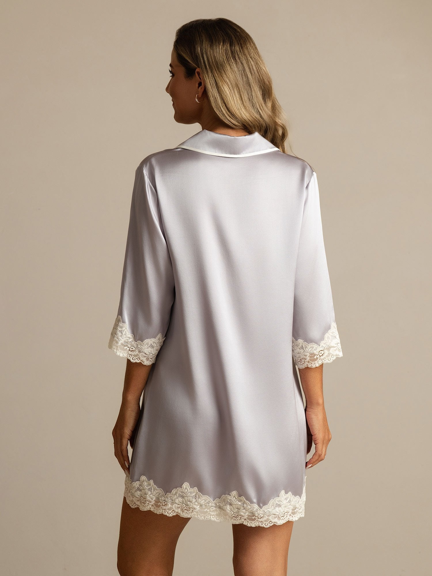 [Lavanda] SilkSilky-IT Seta pura Colletto risvolto Camicia da notte 002