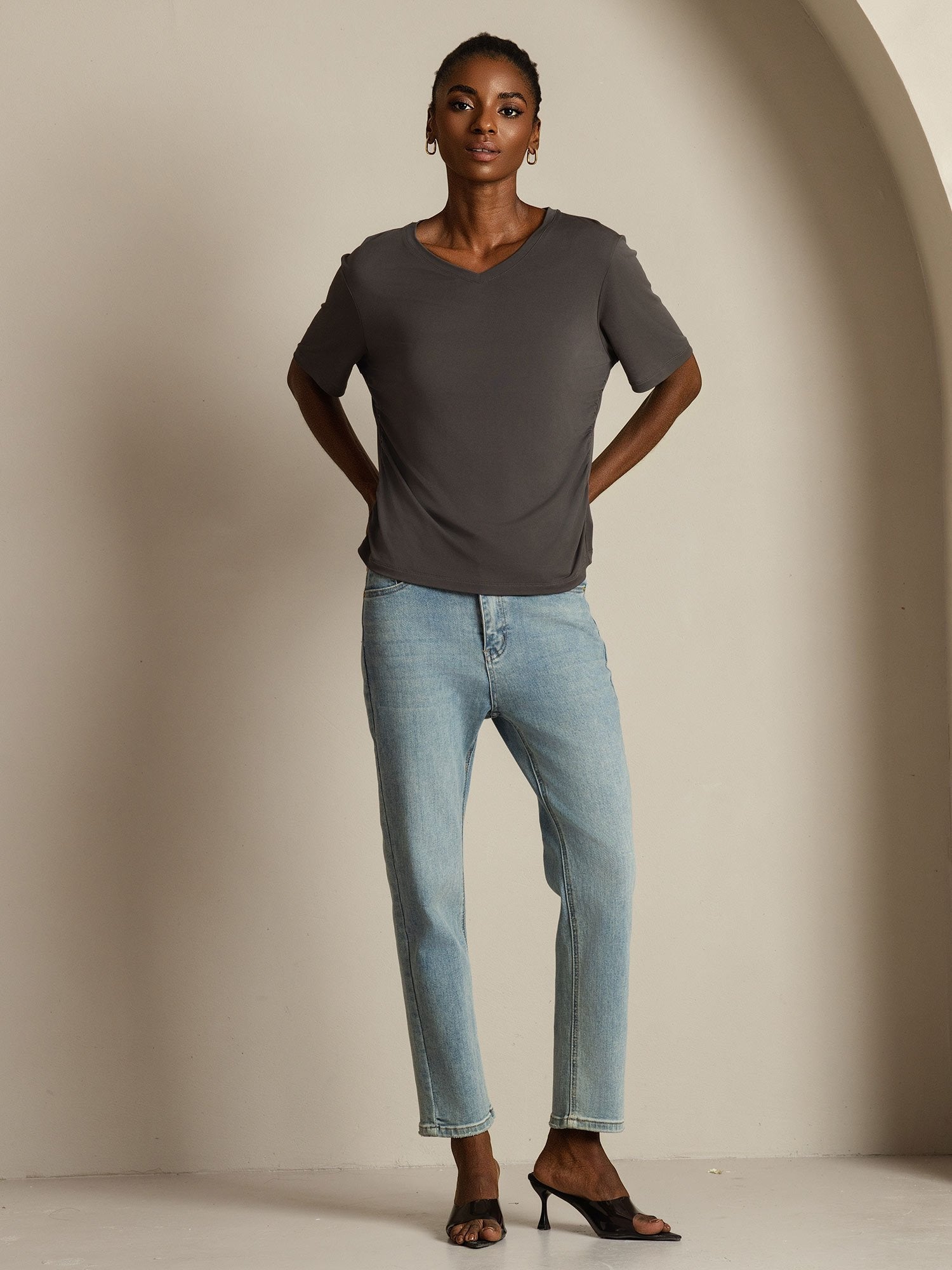 [Grigio] SilkSilky-IT Seta pura Womens T-Shirt 009,