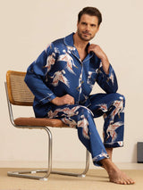 [Blu Scuro] SilkSilky-IT Long Sleeve Lapel Collar Pigiami da uomo 001