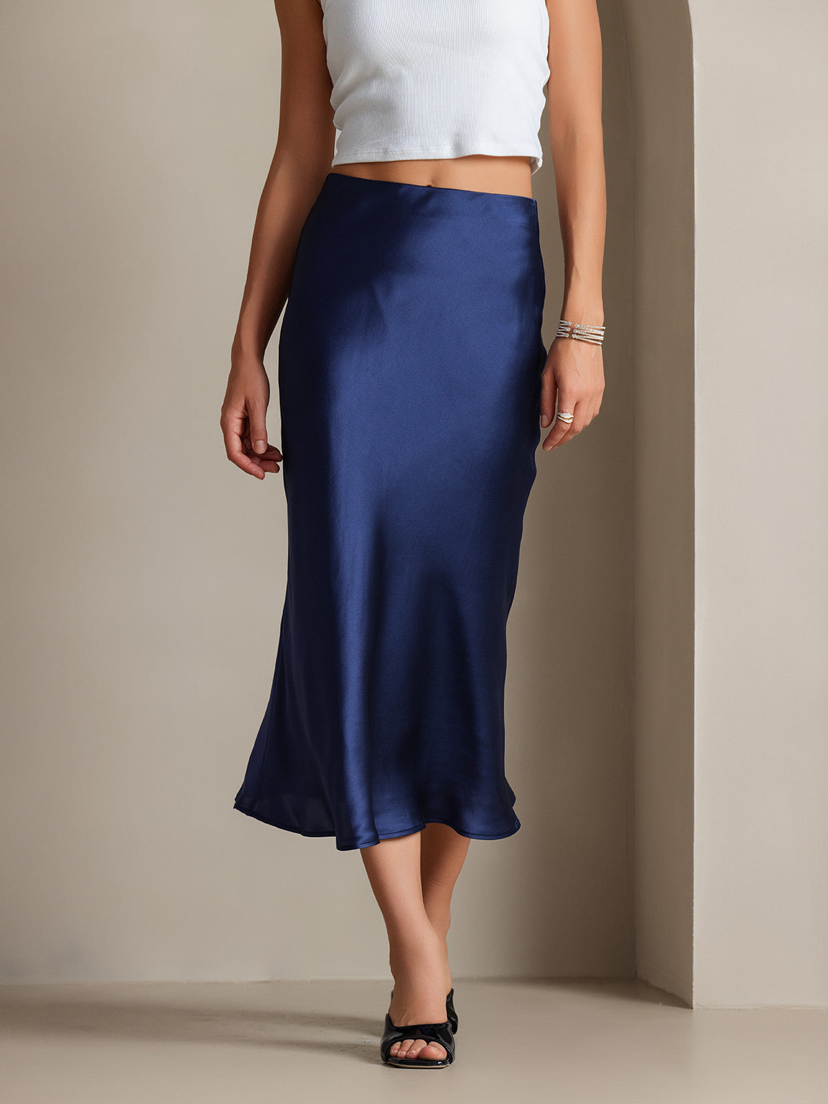 [Blu Scuro] SilkSilky-IT 19Momme Seta pura Skirt 003,