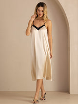 [Beige Riso] SilkSilky-IT V Neck Vestiti da donna 004