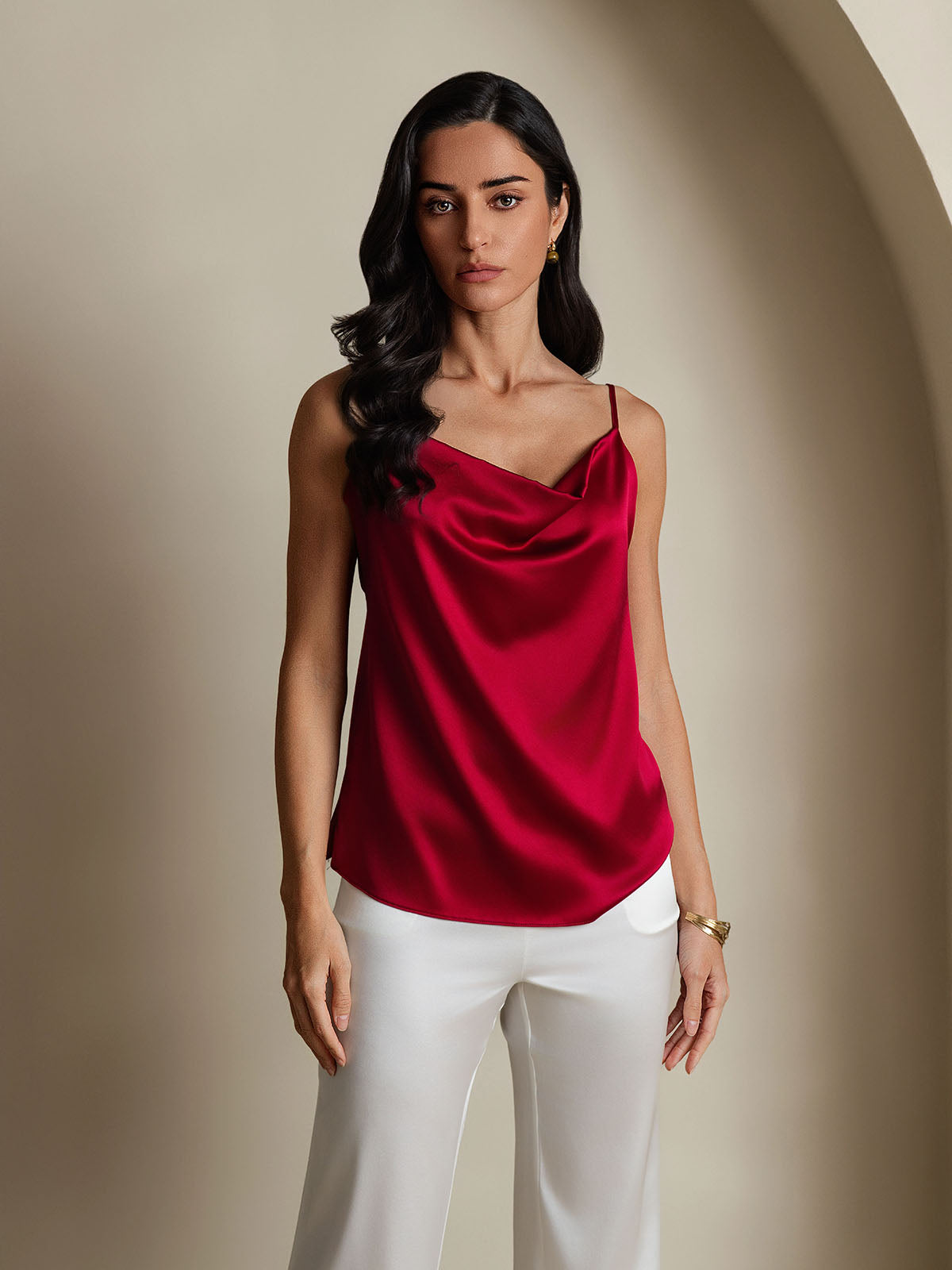 [Vino] SilkSilky-IT 19Momme Seta Collo drappeggiato Cami 006