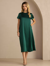 [Verde Scuro] SilkSilky-IT Short Sleeve Crew Neck Vestiti da donna 001