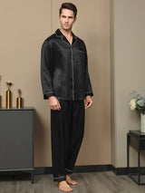 [Nero] SilkSilky-IT Long Sleeve Lapel Collar Pigiami da uomo 003