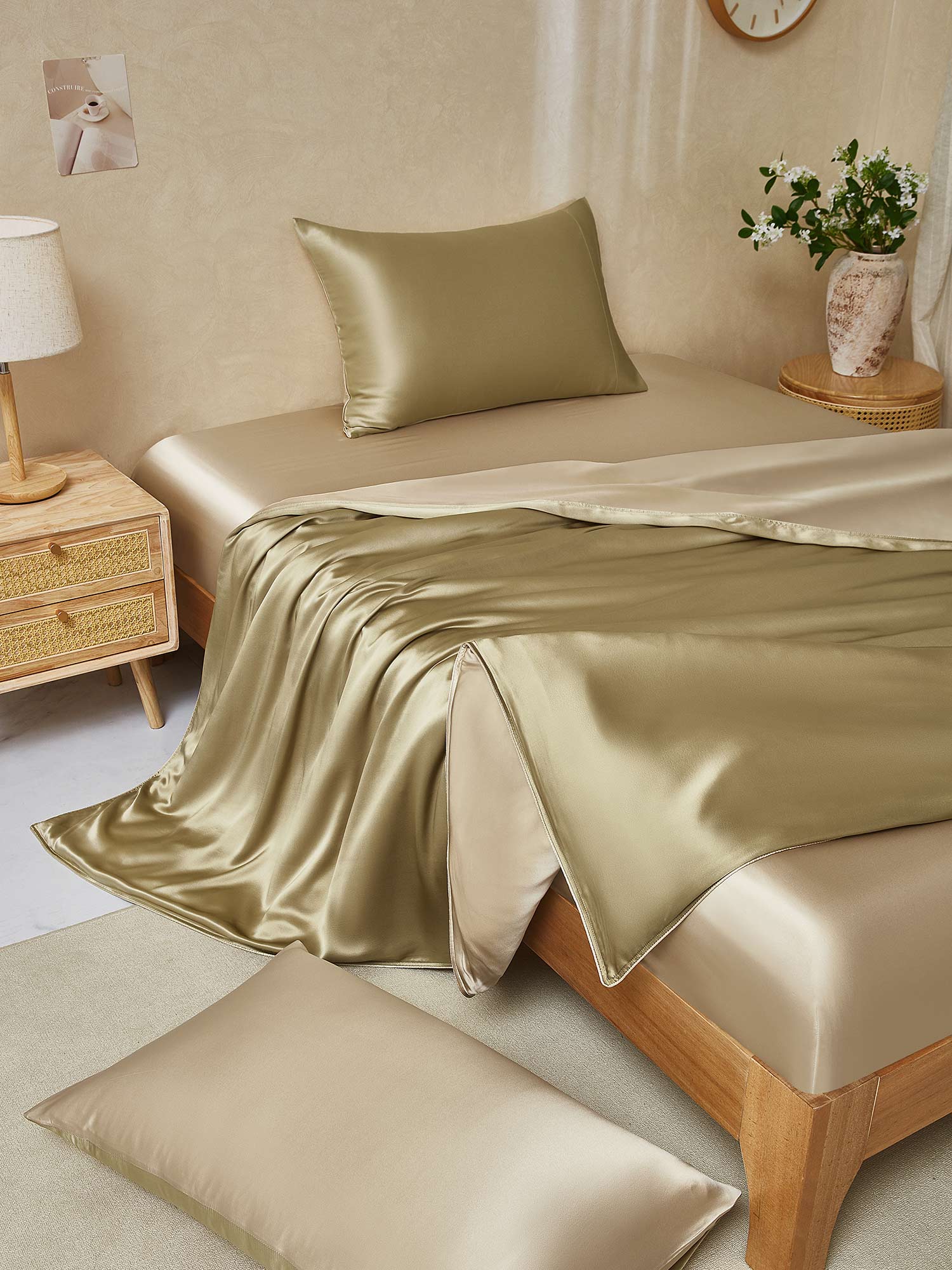 [Beige+Cachi] SilkSilky-IT 19Momme Seta pura Bedding Set 001,