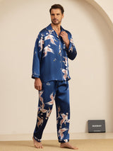 [Blu Scuro] SilkSilky-IT Long Sleeve Lapel Collar Pigiami da uomo 004