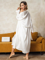 [Bianco] SilkSilky-IT Manica lunga Scollo a V Set camicia e vestaglia 004