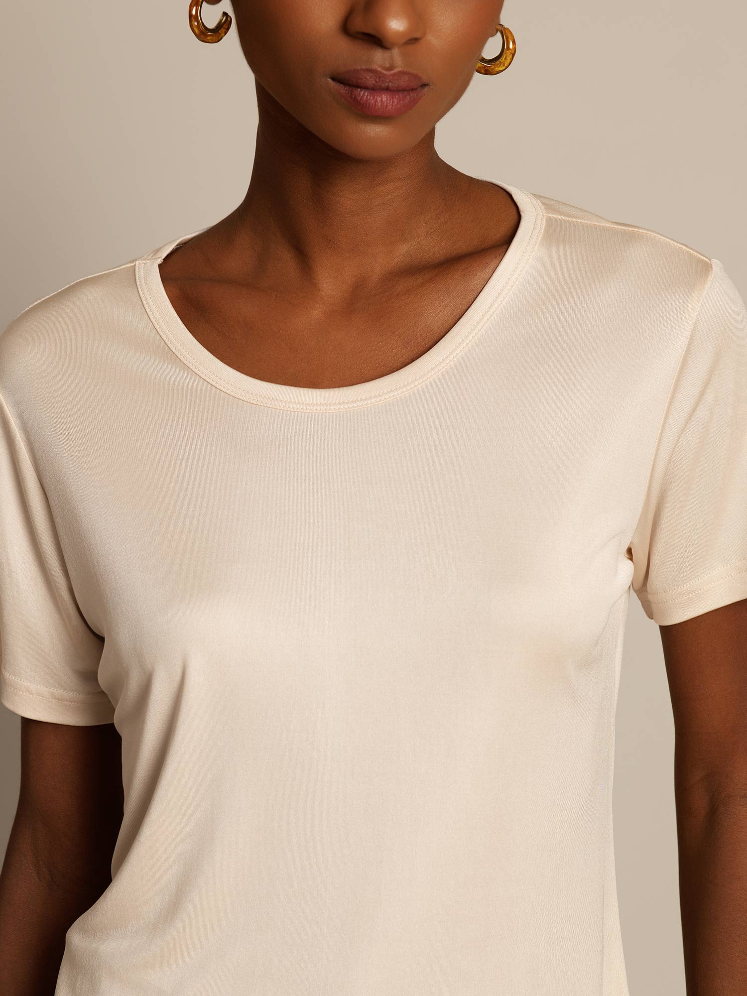 [Beige] SilkSilky-IT Maniche Corte Womens T-Shirt 003