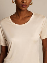[Beige] SilkSilky-IT Maniche Corte Scollo rotondo Magliette donna 003