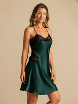 [Verde Smeraldo] SilkSilky-IT Sleeveless V Neck Camicia da notte 007