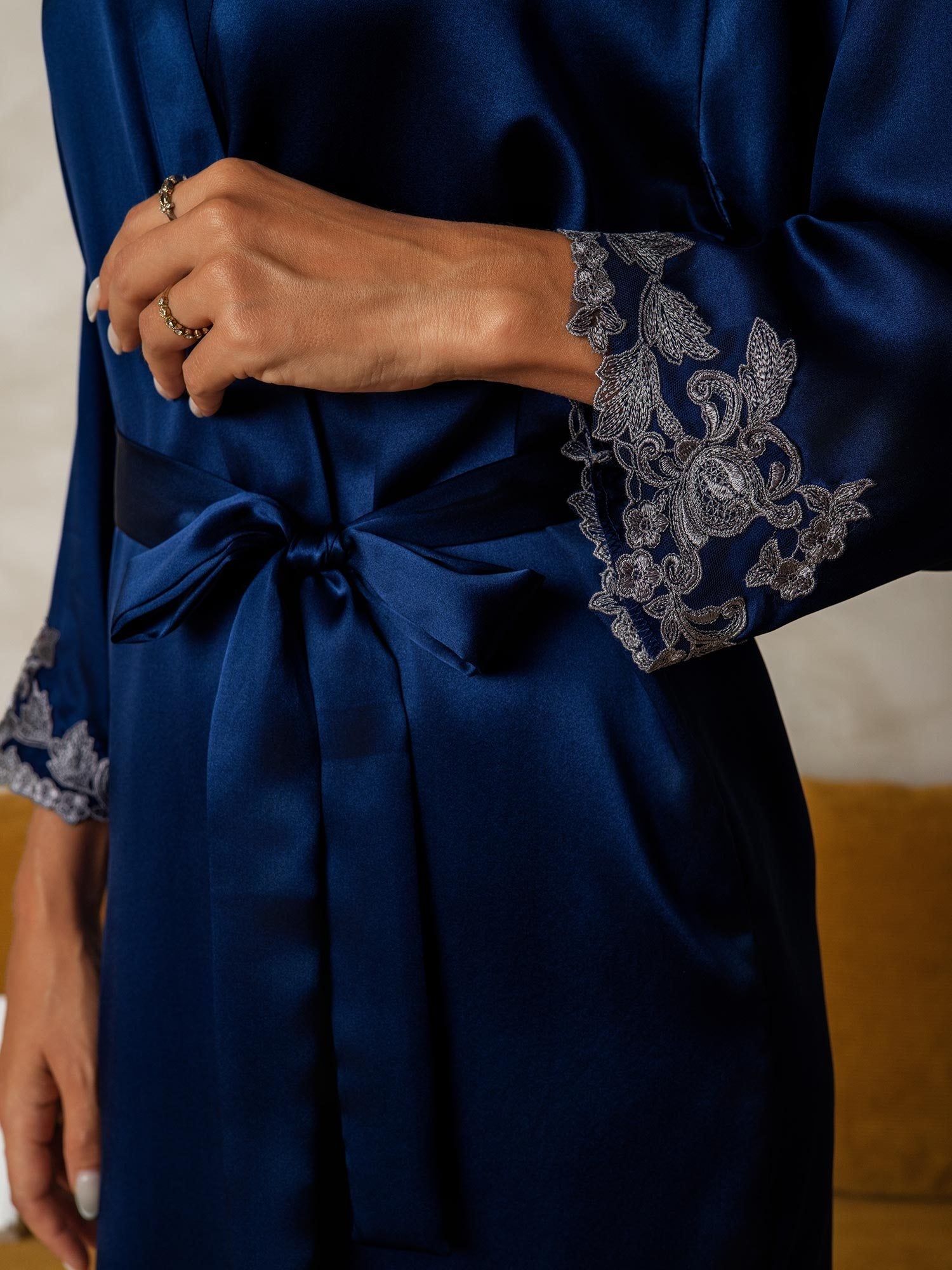 [Blu Scuro] SilkSilky-IT Seta pura Womens Robe 003