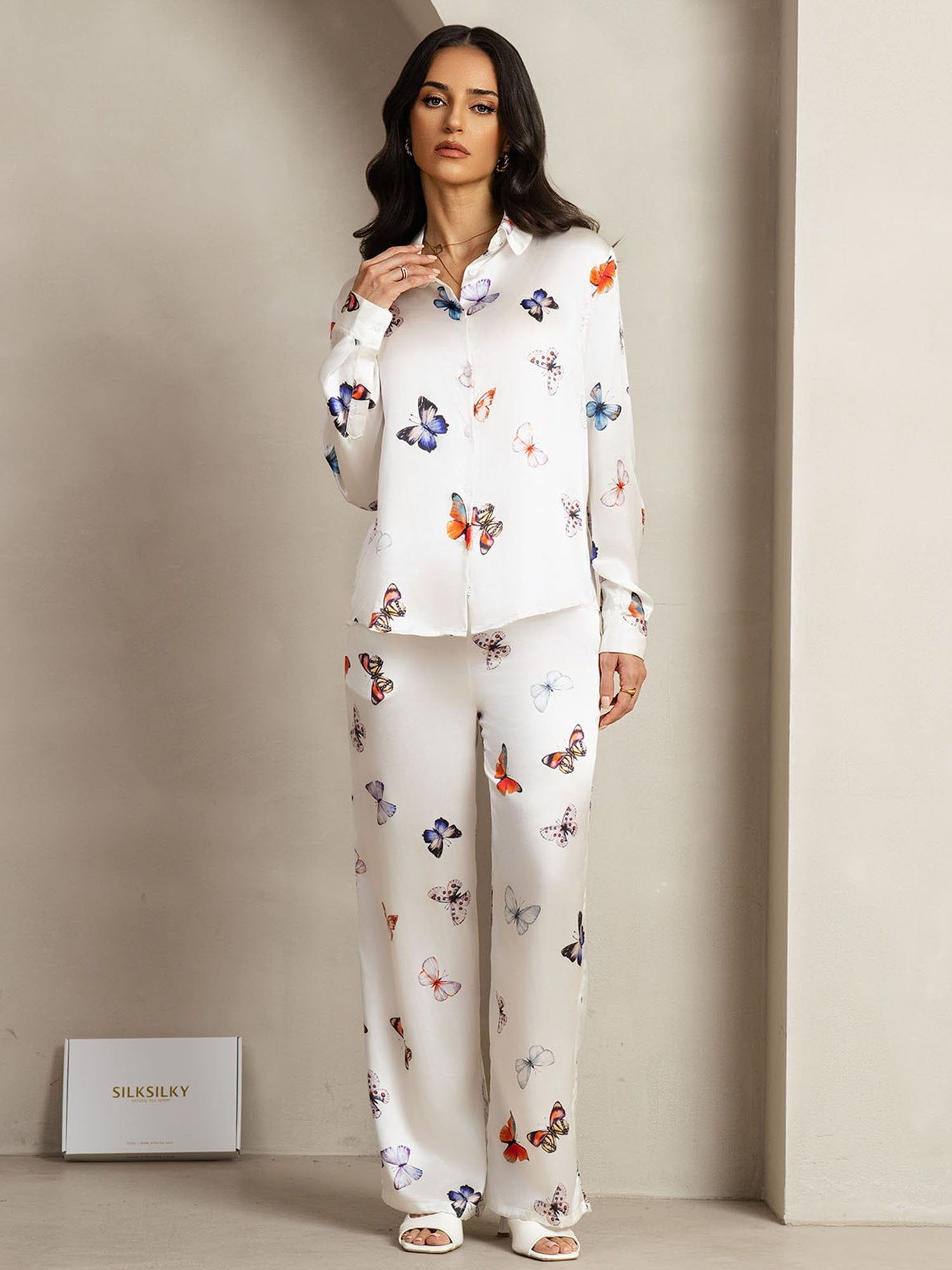 [FarfallaBianca] SilkSilky-IT 19Momme Seta Colletto risvolto Women''s Outfit Sets 001