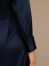 [Blu Scuro] SilkSilky-IT Long Sleeve Lapel Collar Vestiti da donna 004