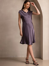[Grigio Porpora] SilkSilky-IT Cap Sleeve V Neck Camicia da notte 005