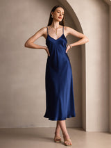 [Blu Scuro] SilkSilky-IT Sleeveless V Neck Vestiti da donna 004