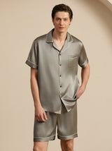 [Verde Grigiastro] SilkSilky-IT Short Sleeve Lapel Collar Pigiami da uomo 005