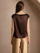 [Cioccolato Fondente] SilkSilky-IT Cap Sleeve Cowl Neck Magliette donna 002
