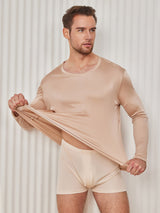 [Beige] SilkSilky-IT Long Sleeve Round Neck Maglietta da uomo 002