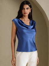 [Verde Petrolio Intenso] SilkSilky-IT Cap Sleeve Cowl Neck Magliette donna 005