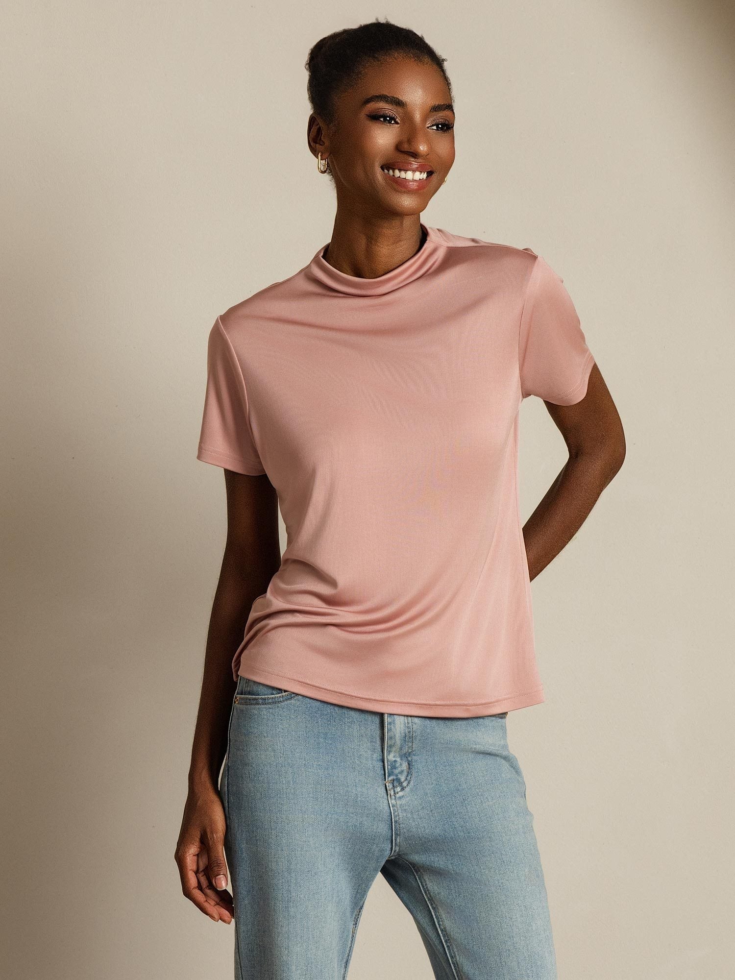 [Rosa] SilkSilky-IT Seta pura Colletto risvolto Magliette donna 006