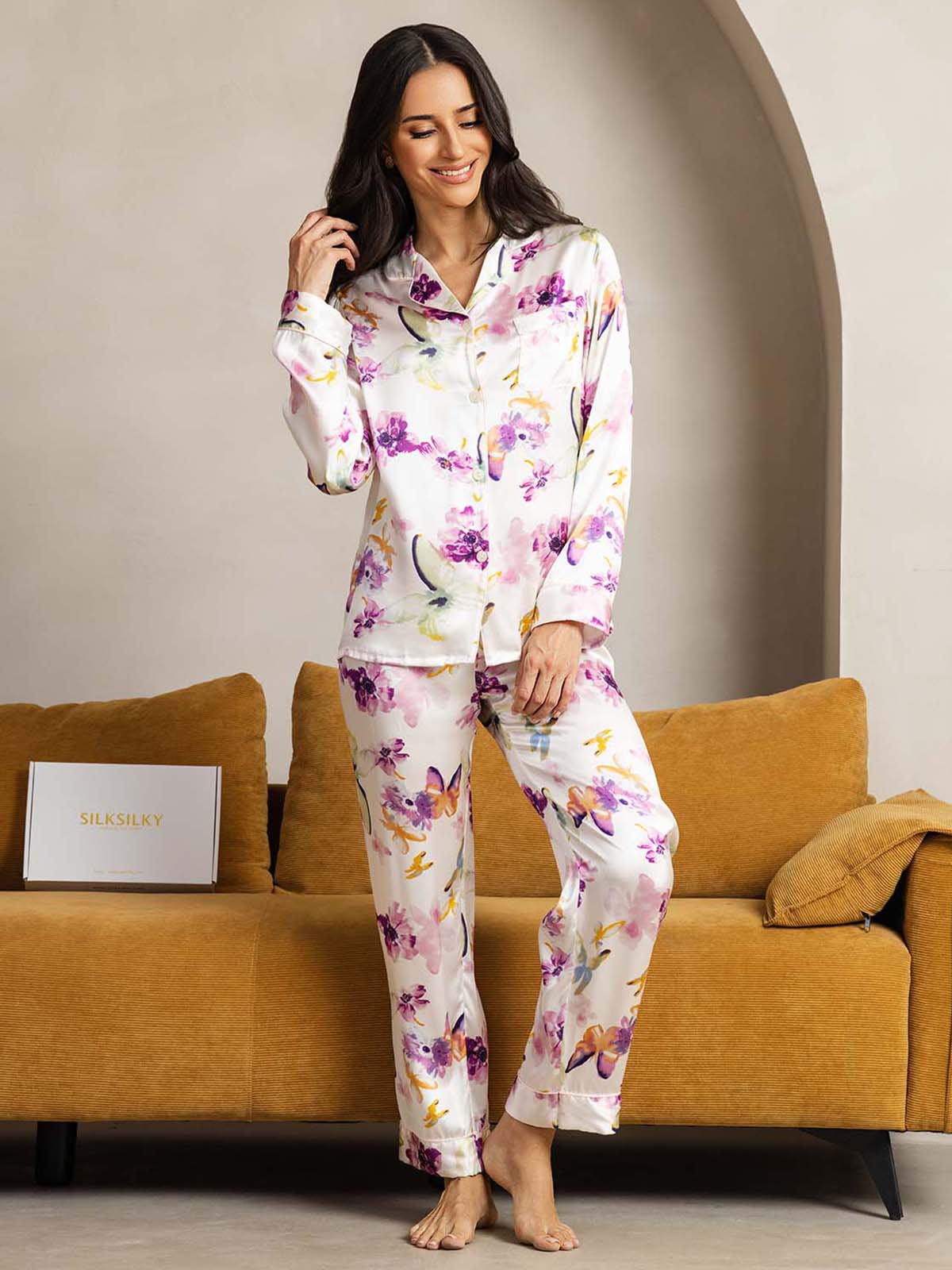 [Fiori Acquerello] SilkSilky-IT Seta pura Womens Pajamas 001