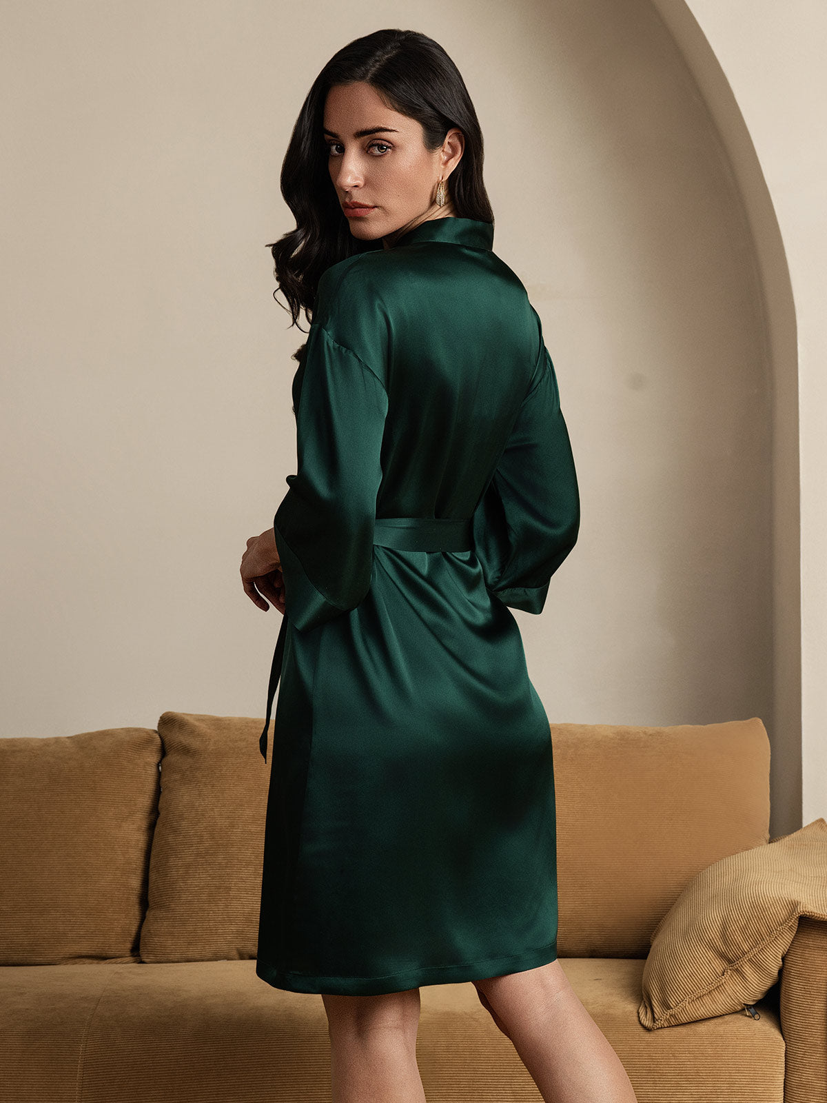 [Verde Scuro] SilkSilky-IT Seta pura Womens Robe 002