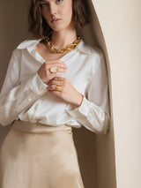 [Bianco] SilkSilky-IT Long Sleeve Lapel Collar Camicie da donna 003