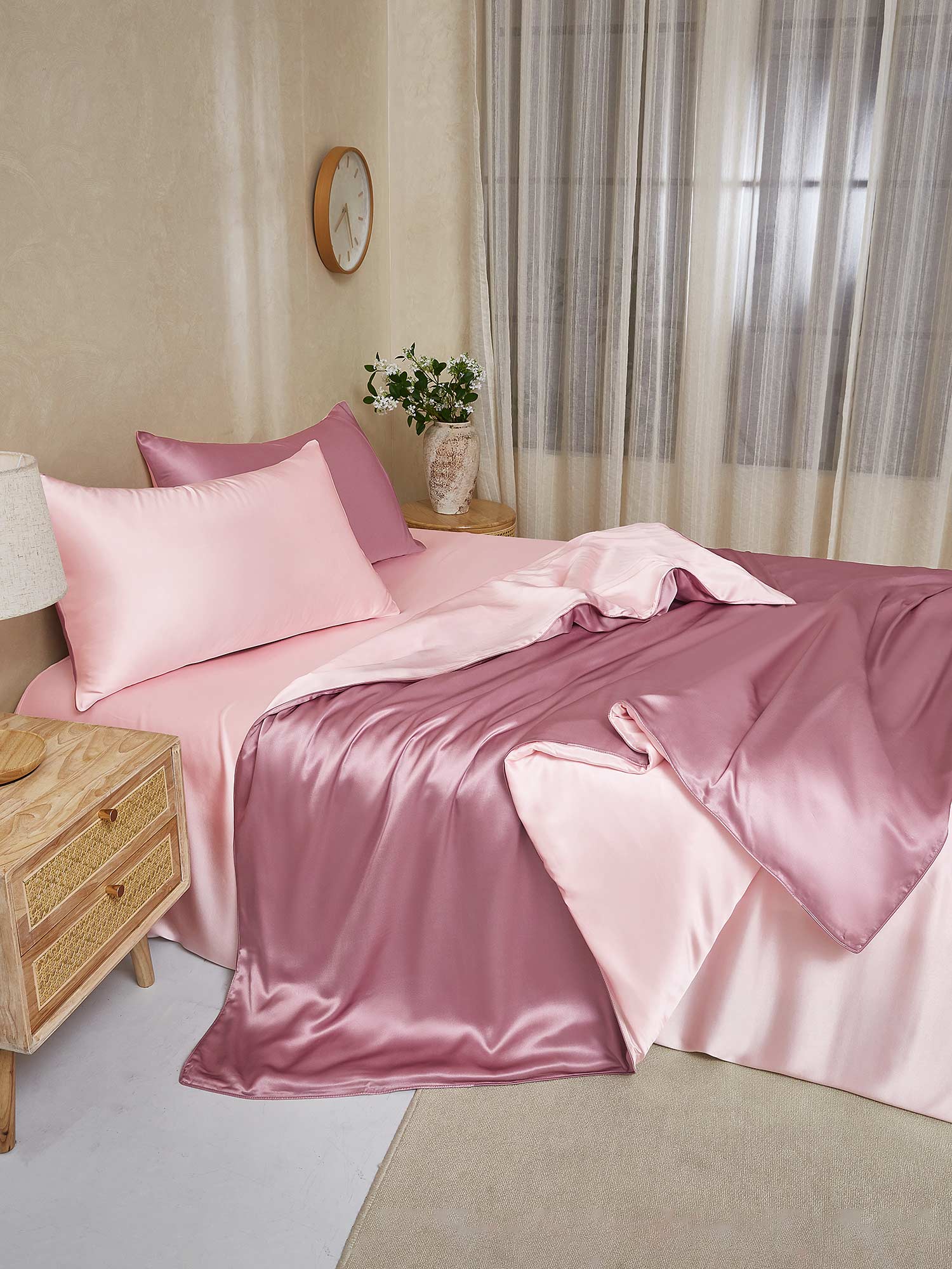[MalvaPallido+RosaChiaro] SilkSilky-IT 25Momme Seta pura Bedding Set 003,