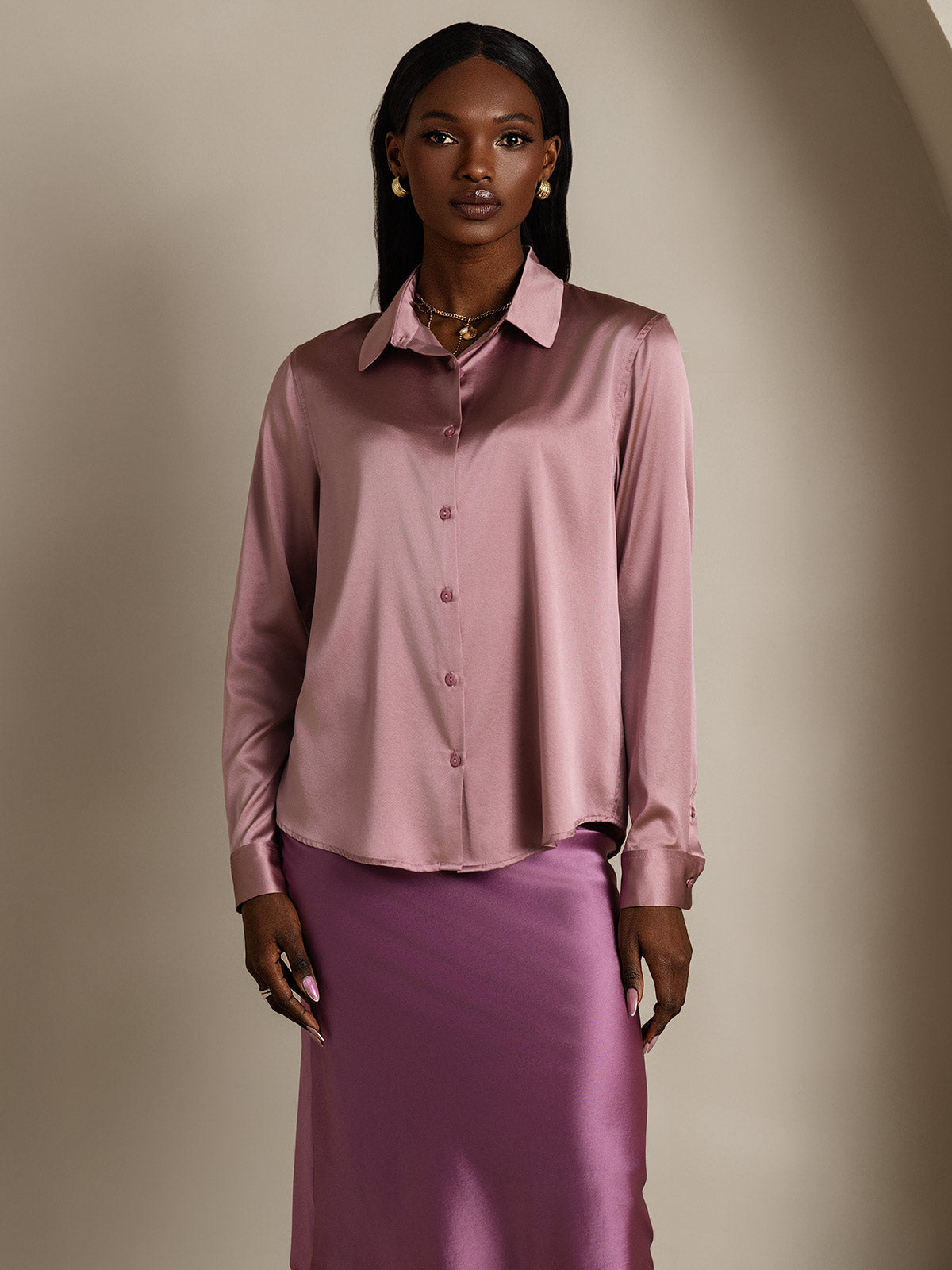[Malva Pallido] SilkSilky-IT Seta Colletto risvolto Camicie da donna 006