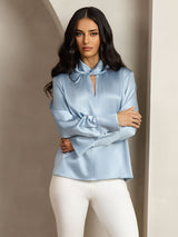 [Blu Grigiastro] SilkSilky-IT 19Momme Seta Womens Shirt 006