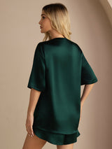 [Verde Scuro] SilkSilky-IT Short Sleeve Round Neck Pigiami da donna 002