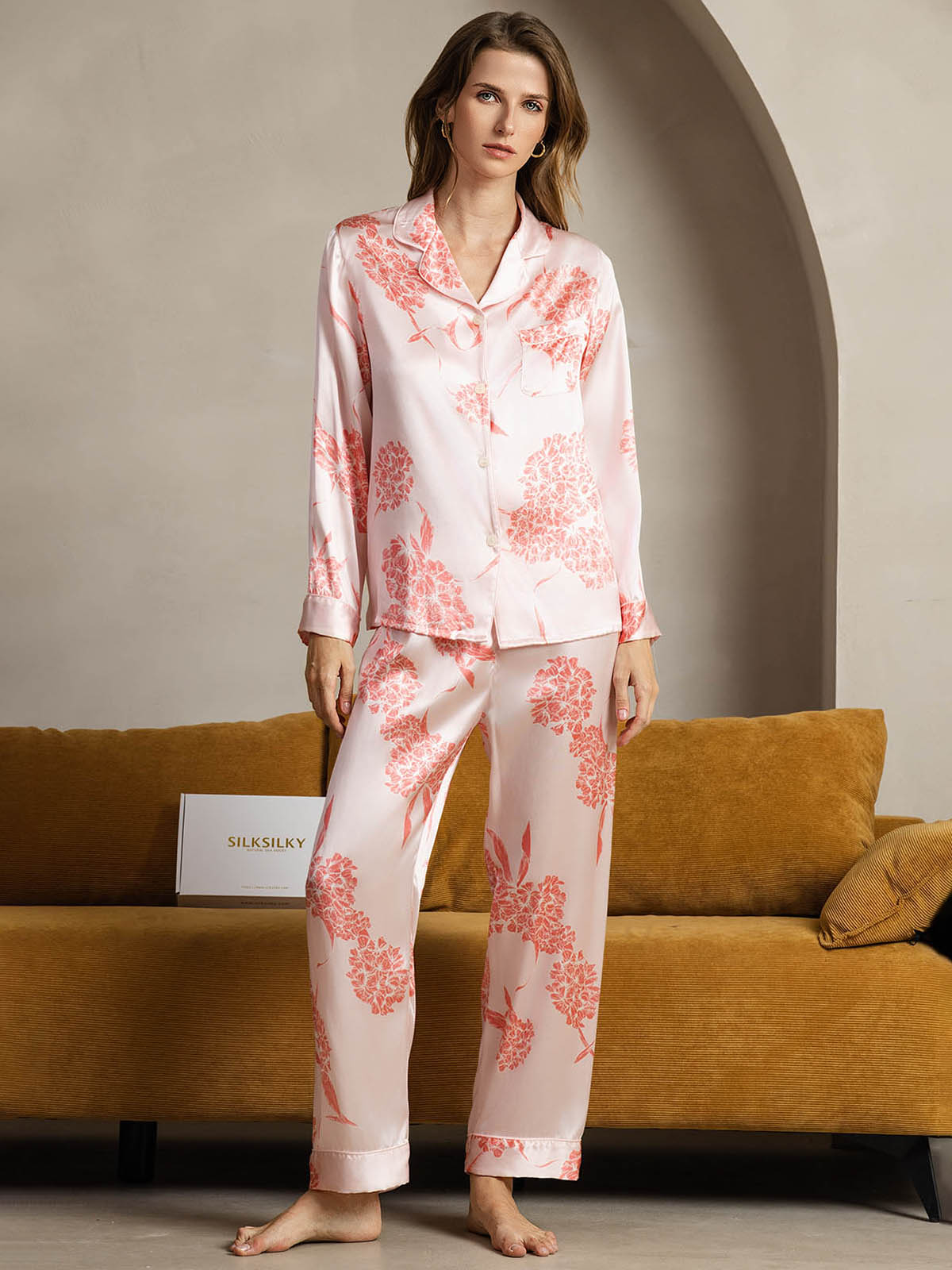 [Fiori Corallo] SilkSilky-IT Seta pura Womens Pajamas 001