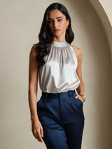 [Grigio Chiaro] SilkSilky-IT Sleeveless Halter Magliette donna 004