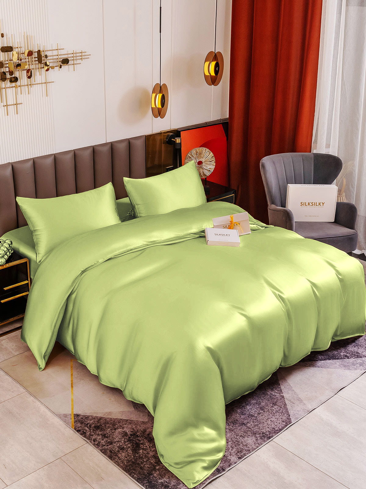 SilkSilky IT 19Momme Seta pura Bedding Set MentaVerde 005