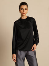 [Nero] SilkSilky-IT 19Momme Manica lunga Scollo rotondo Camicette 003
