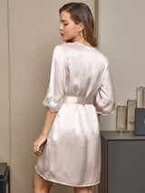 [Beige] SilkSilky-IT Seta pura A metà Nightgown&Robe Set 002