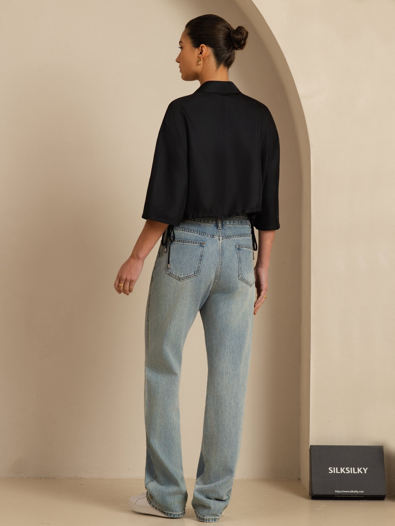 [Nero] SilkSilky-IT 18Momme Manga media Colletto con Revers Camicette 002