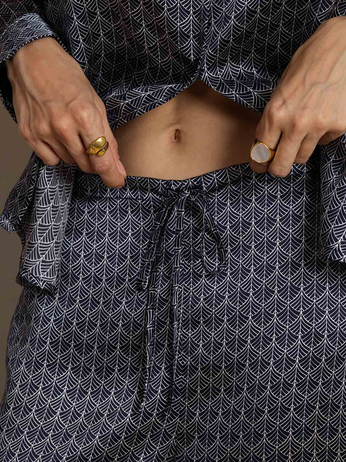 [Ginkgo Blu Navy] SilkSilky-IT 19Momme Seta Colletto risvolto Women''s Outfit Sets 005,