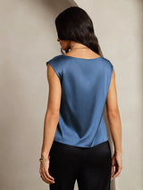 [Verde Petrolio Intenso] SilkSilky-IT Cap Sleeve Cowl Neck Magliette donna 002